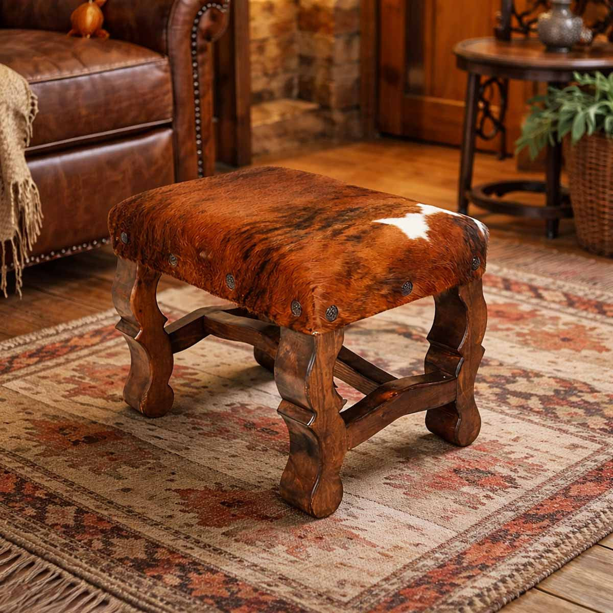 Herdsman Solid Wood & Cowhide Footstool