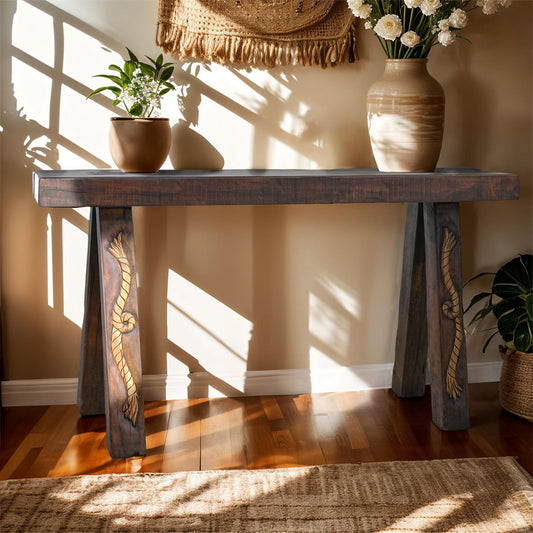 Rodeo Console Table with Hand Carved Rope Detail