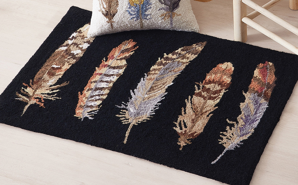 Twilight Feathers Hooked Wool Rug