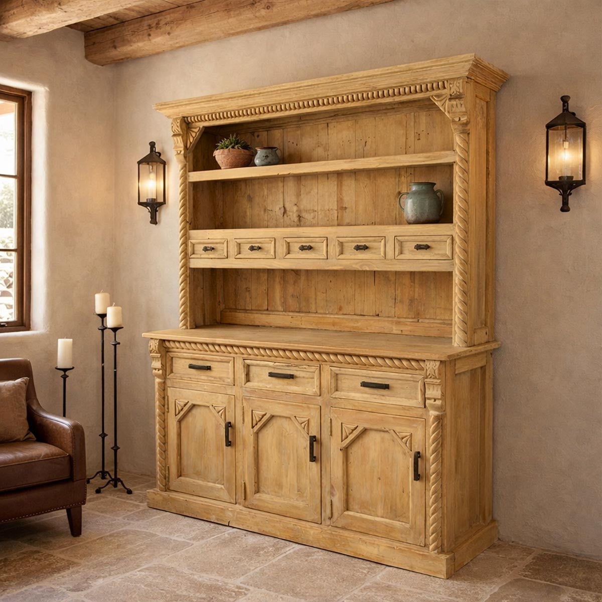 Parish Hand Carved Wood Hutch