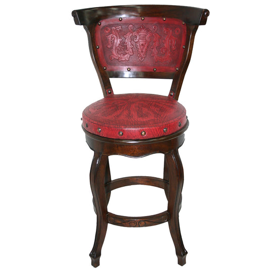 Spanish Heritage Swivel Barstool with Back - Red