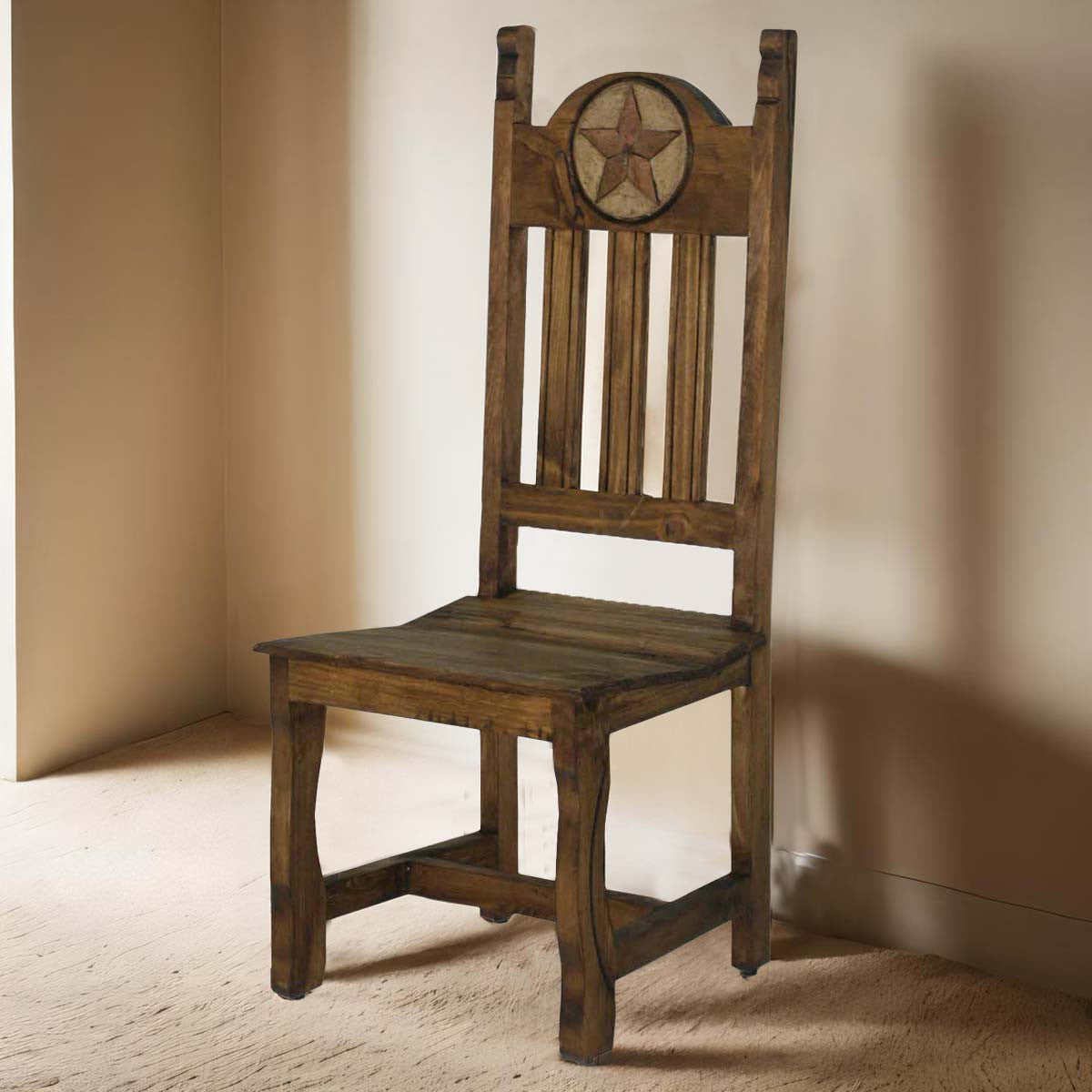 Stone Star on Brown Wood Dining Chair