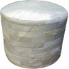 White Round Cowhide Ottoman - 24 Inch