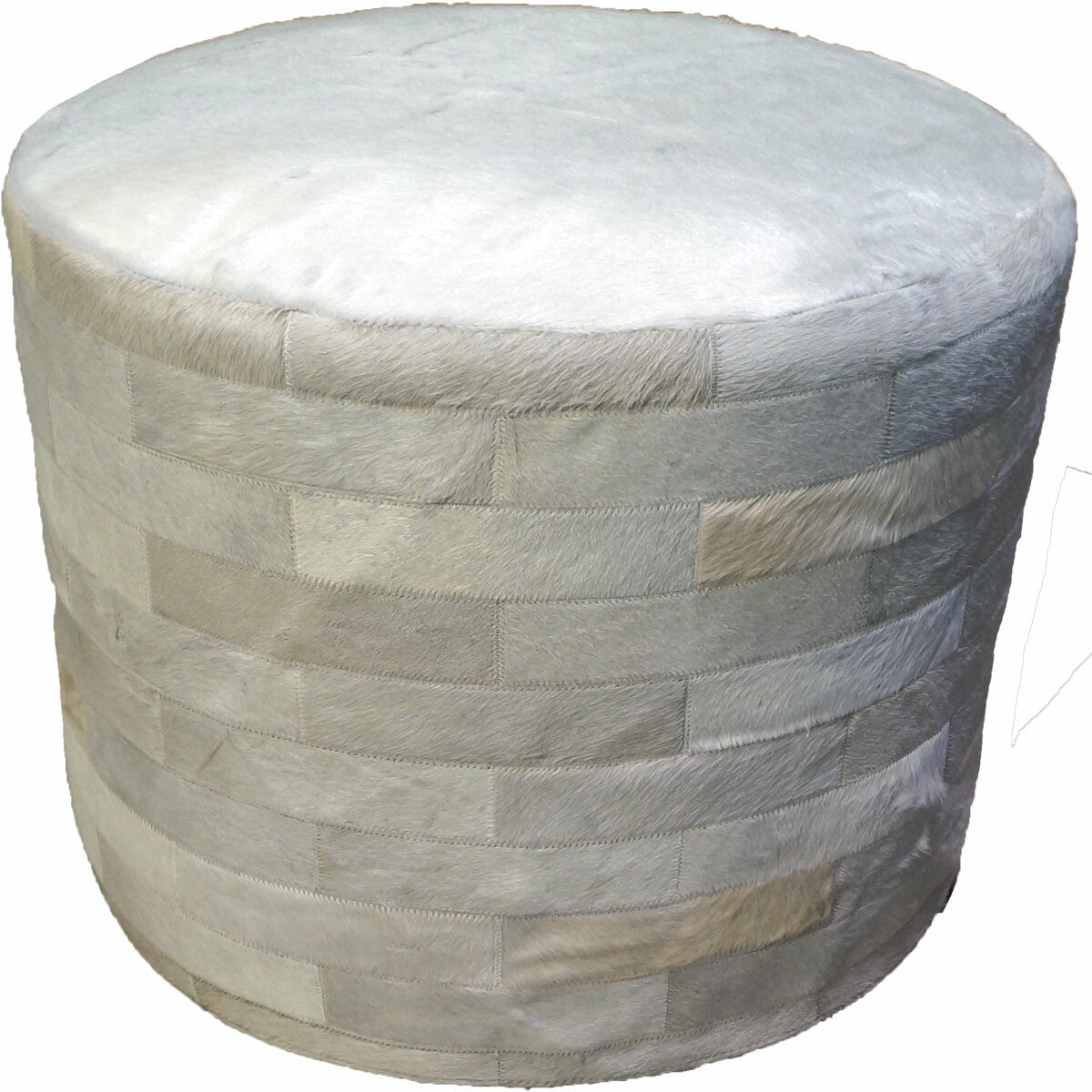 White Round Cowhide Ottoman - 24 Inch