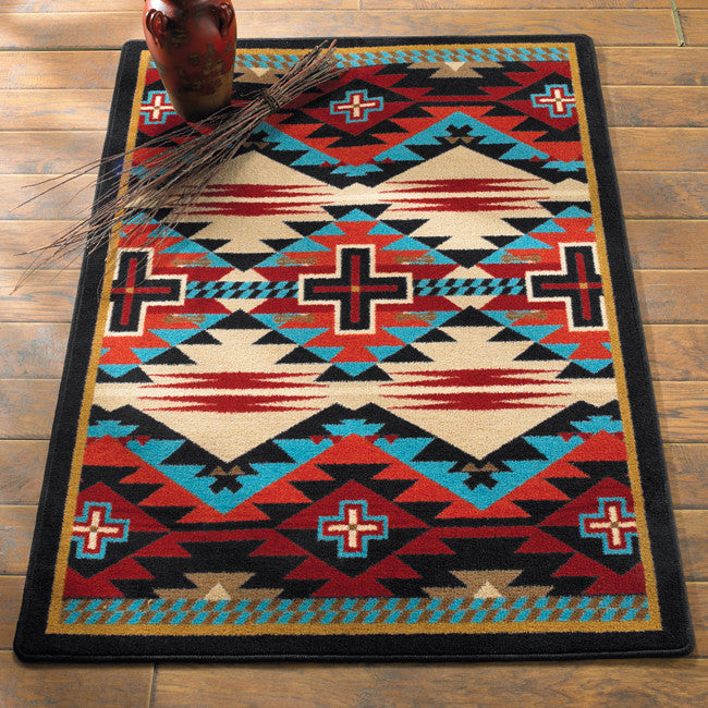 Rustic Cross Blue Southwestern Rug - 8 x 11