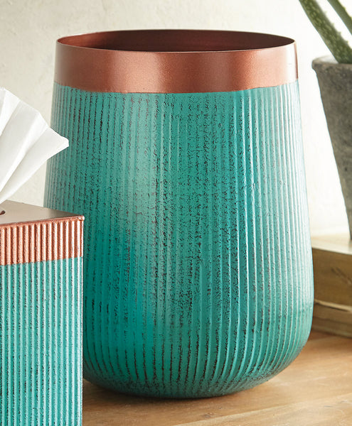 Turquoise & Copper Metal Waste Basket - SALE