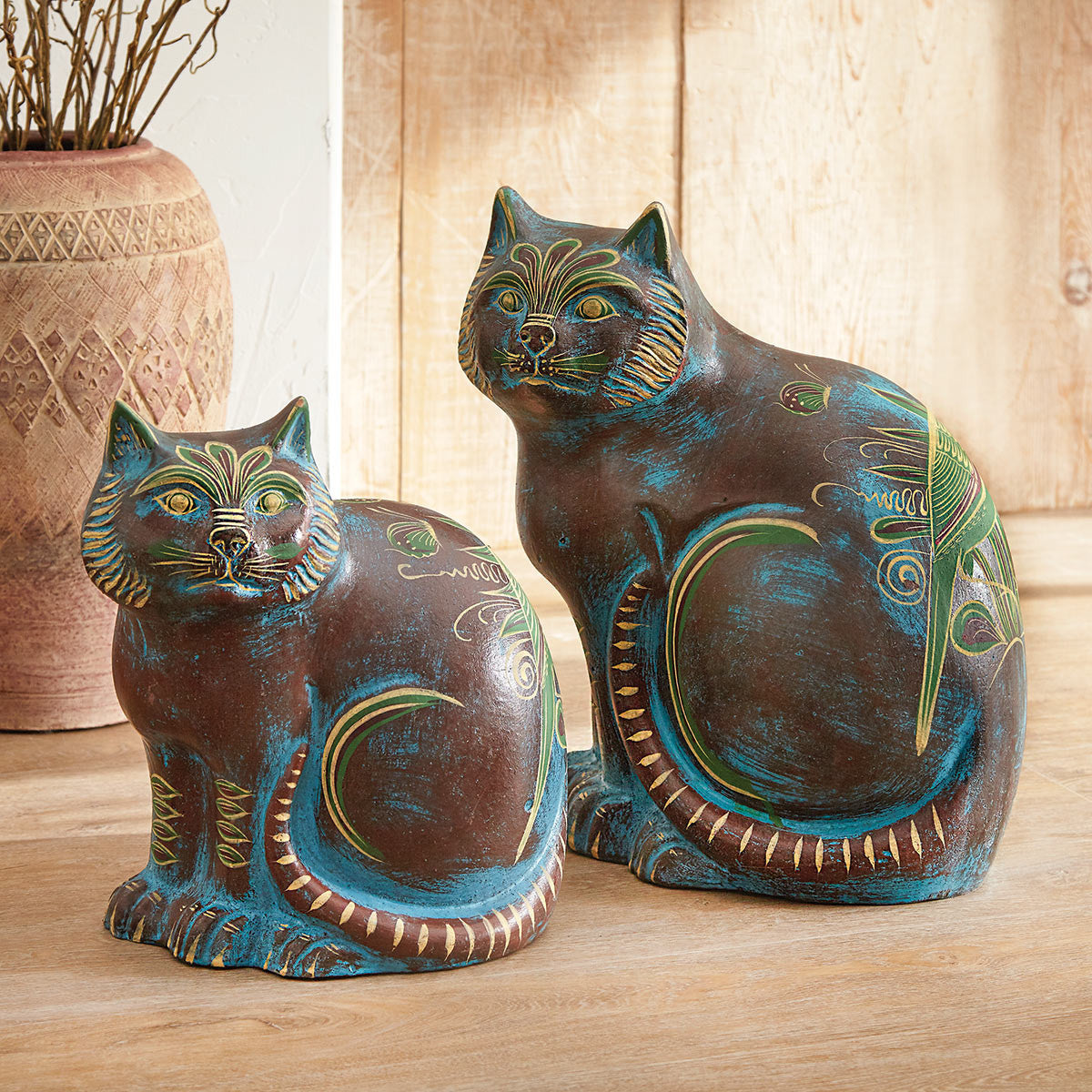 Santa Fe Clay Cats Sculptures (Set of 2)
