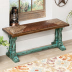 Turquoise Creek Tooled Leather Bench