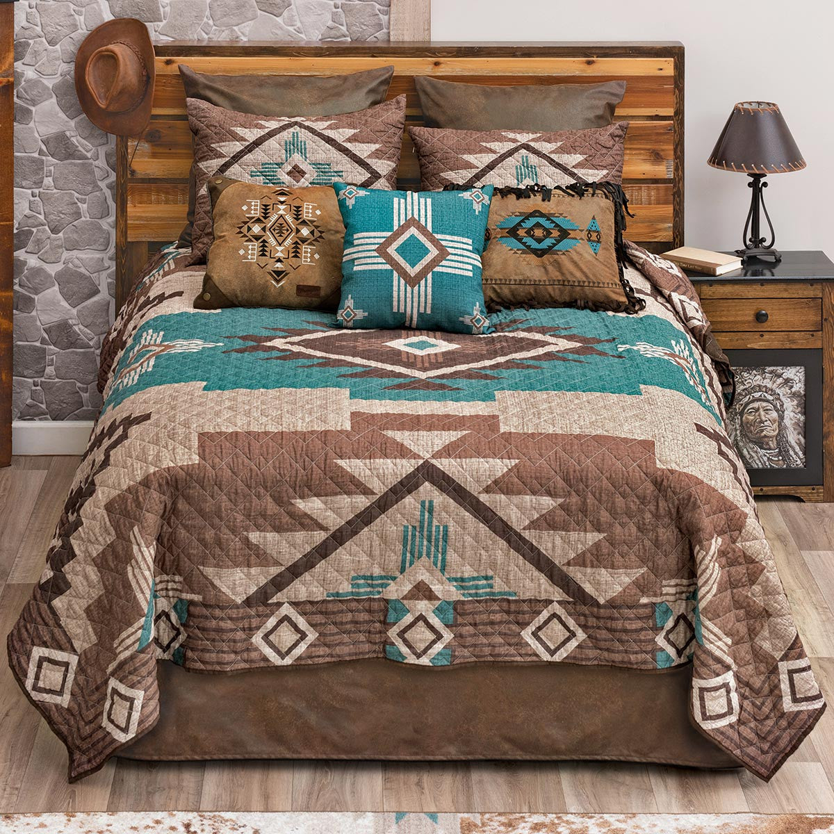 Mocha Turquoise Southwest Quilt Bedding Collection