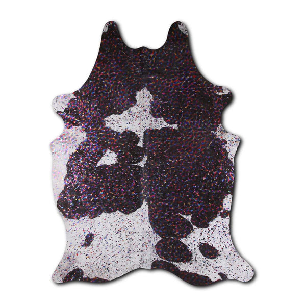 Rainbow Metallic Black & White Cowhide Rugs