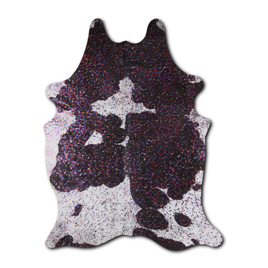 Rainbow Metallic Black & White Cowhide Rugs