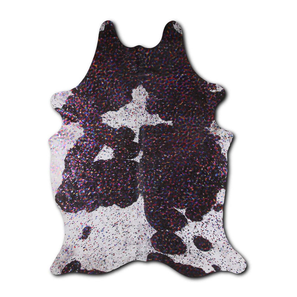 Rainbow Metallic Black & White Cowhide Rugs