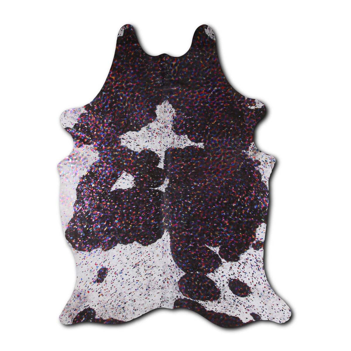 Rainbow Metallic Black & White Cowhide Rugs