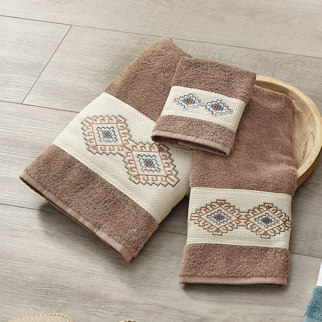 Southwest Diamond Latte Embroidered Towels