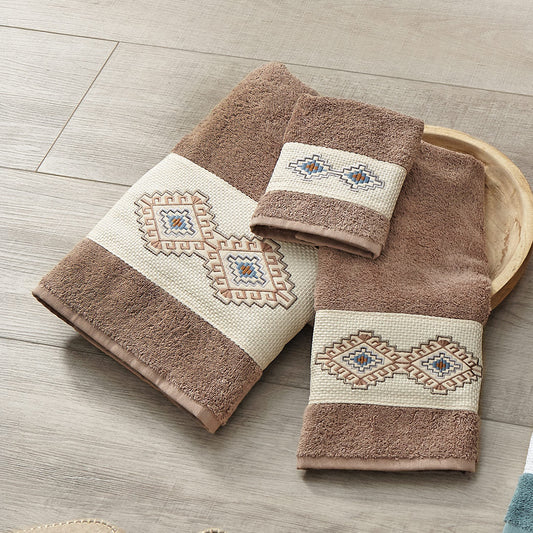 Southwest Diamond Latte Embroidered Towels