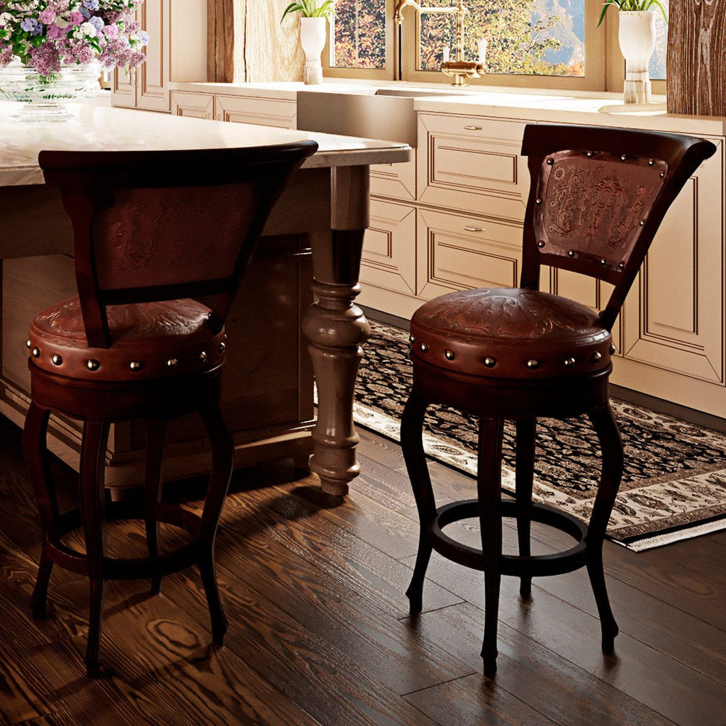 Spanish Heritage Swivel Counter Stool with Back - Brown