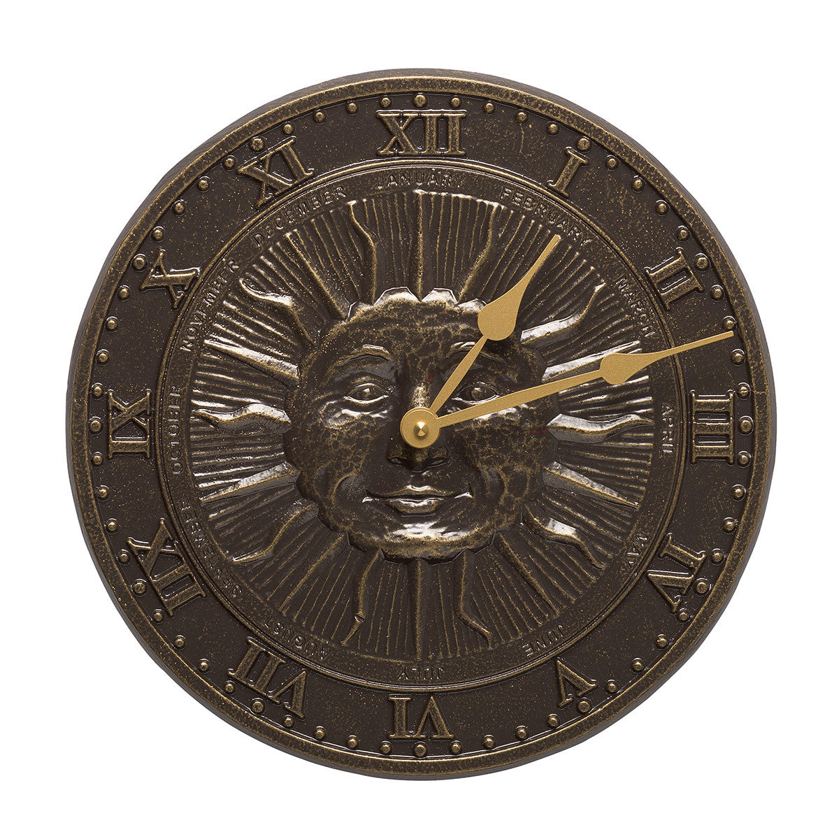 Sun Face Indoor/Outdoor Wall Clock - French Bronze