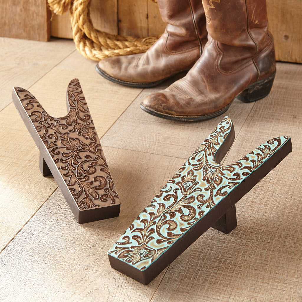 Floral Turquoise Tooled Leather Boot Jack