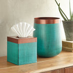 Turquoise & Copper Metal Waste Basket - SALE