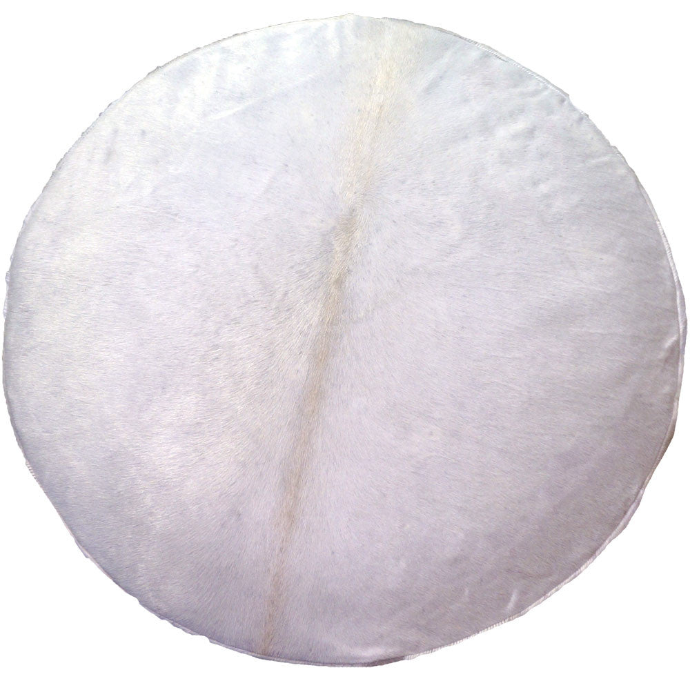 White Round Cowhide Ottoman - 36 Inch