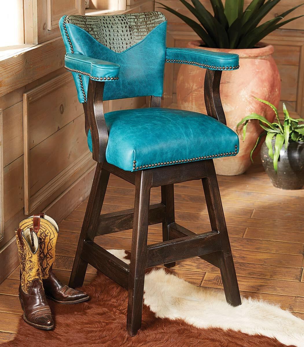 Rustic Bar Furniture Laramie Plains Barstool with Turquoise