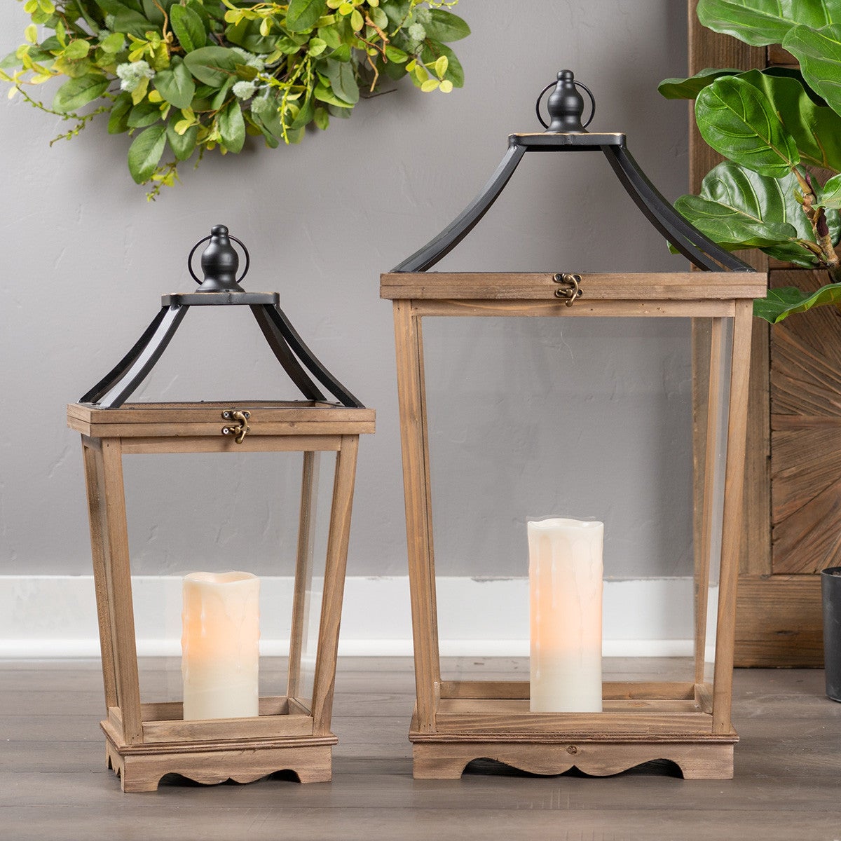 Galveston Wood Lanterns - Set of 2 | Lone Star Western Decor, image size:1280x1280