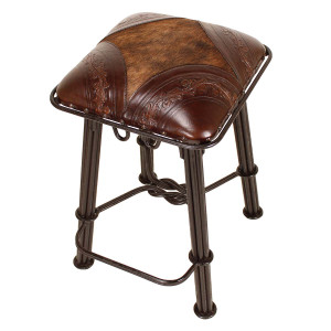 Coronado Iron Stool - Dark Hair on Hide