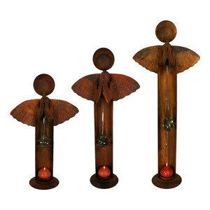 Iron Angel Tabletop Candle Holders with Glass Tear
