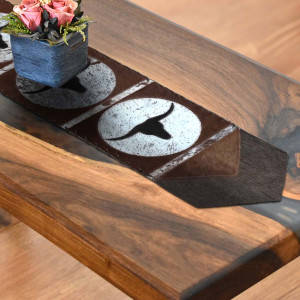 Fringed Devon Longhorn Leather Table Runners