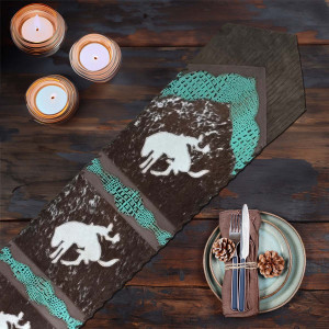 Fringed Wild Rider & Teal Faux Gator Table Runners