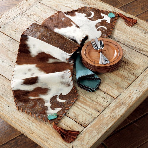 Cowhide and Turquoise Table Runner