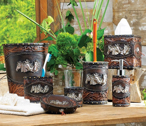 Horse Tooled Leather Bath Accessories
