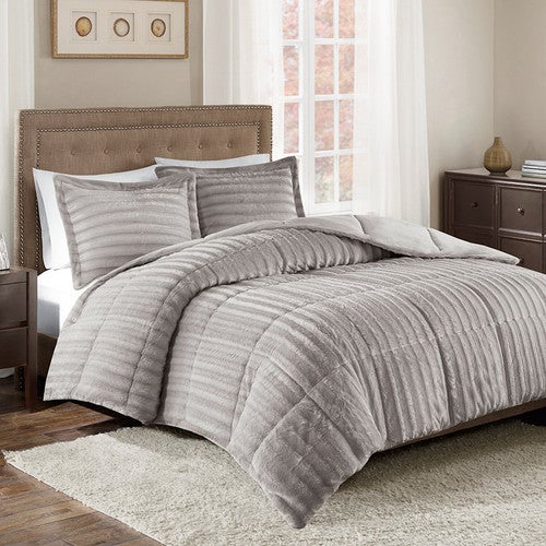 Logan Gray Faux Fur Bedding Collection