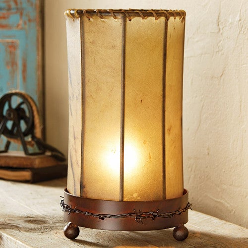 Barbed Wire Iron Accent Lamp with Rawhide Shade