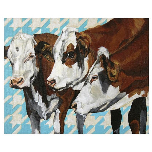 Houndstooth Hereford Cows Canvas Art