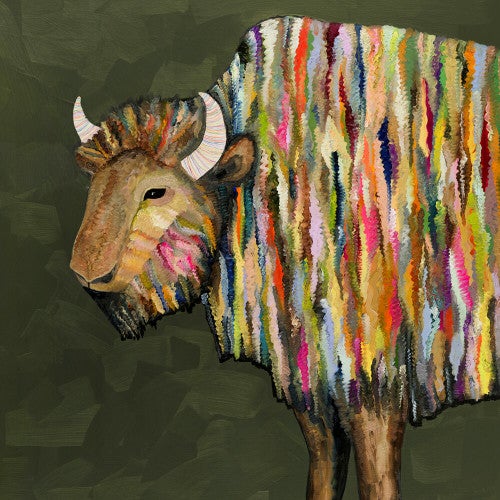 Kaleidoscope Bison Green Canvas Art