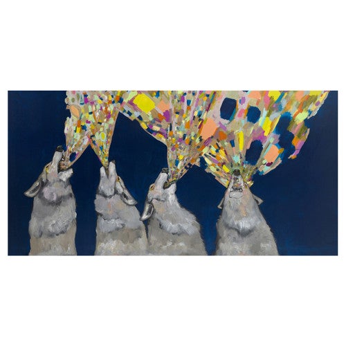 Kaleidoscope Wolves Blue Canvas Art