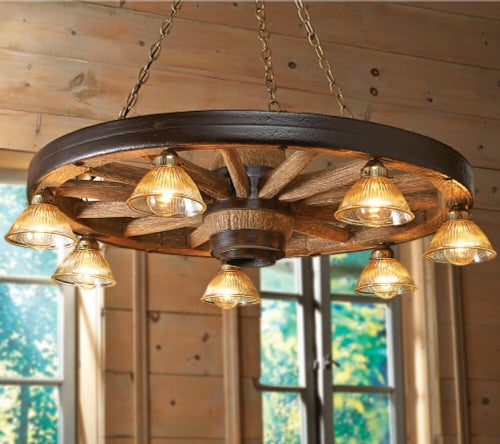 Large Wagon Wheel Chandelier with Downlights