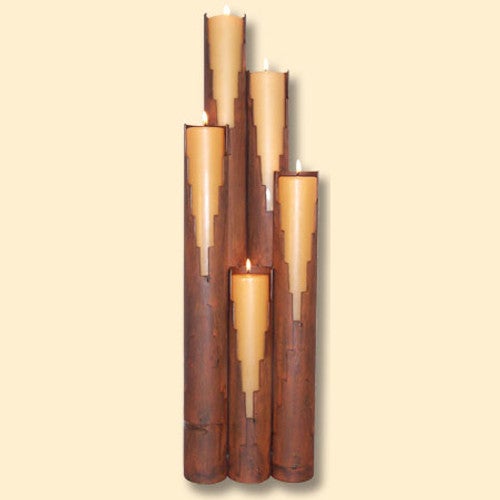 Iron Five Tube Niche Candelabra with Geometric Design