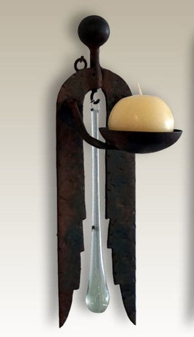 Iron Angel Small Wall Candle Holder with 10 Inch Tear Drop
