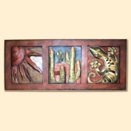 Sun, Cactus and Gecko Frame Metal Wall Art