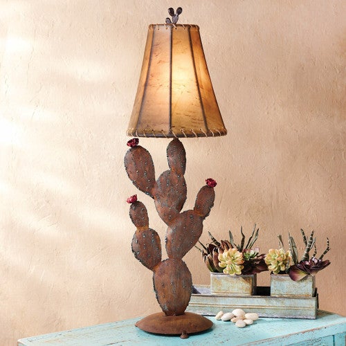 Iron Prickly Pear and Flowers Table Lamp