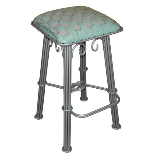 Coronado Silver Iron Barstool - Ash Turquoise Leather