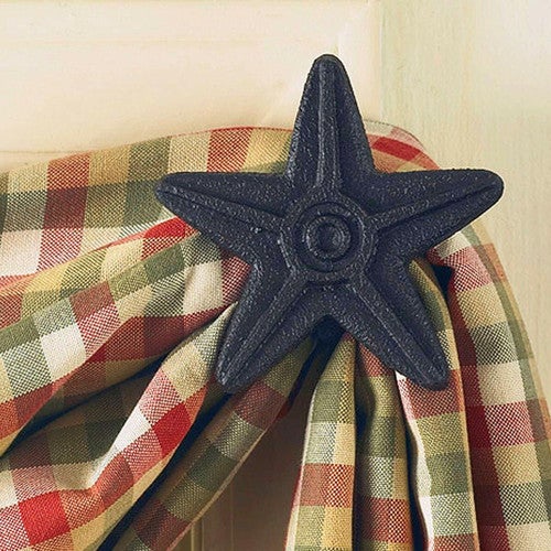 Black Cast Iron Star Curtain Hooks - Set of 2