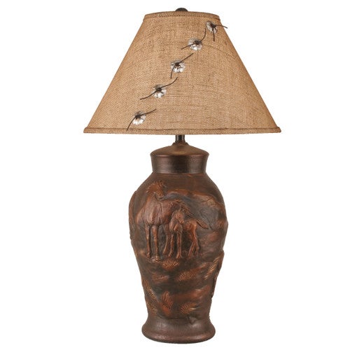Bronzed Copper Horse Table Lamp with Concho Shade