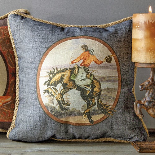 Bucking Horse Cowboy Pillow