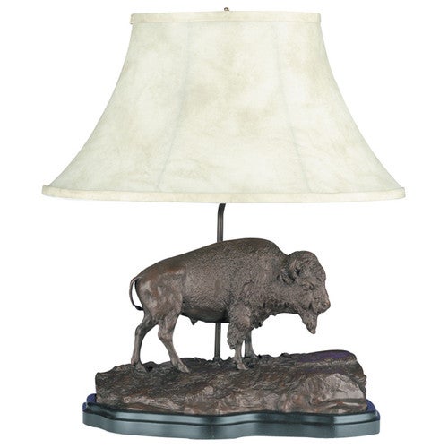 Buffalo Sculpture Table Lamp with Faux Leather Shade