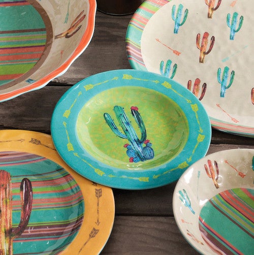 Cactus Design Melamine Salad Plates - Set of 4