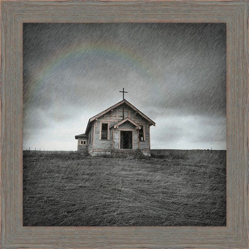 Chapel in the Rain Framed Canvas