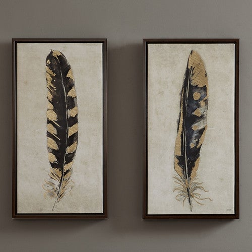 Chic Gold Feathers Canvas Art - Set of 2